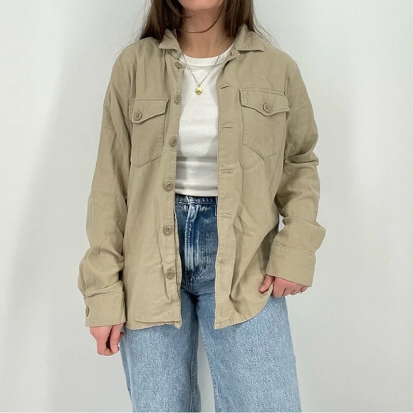 boho minimalist oatmeal jacket button down lightweight size s - Picture 1 of 10